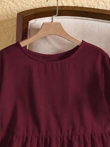 Rusticease Plus Size Women Round Neck Ruffle Trim Short Sleeve Blouse, Summer Office Burgundy Casual Formal - Burgundy - View 3