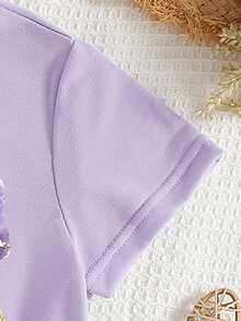 春夏休闲时尚创意个性清新高端闪亮紫白渐变花卉图案印花基础款白色短款T恤，舒适日常穿着，适合少女 - 玫紅色 - 查看 7