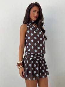 Aloruh Coffee & Blue Polka Dot Knit Print Backless Dress, Elegant Party & Holiday Dress,Summer Dresses For Women - Multicolor - View 6