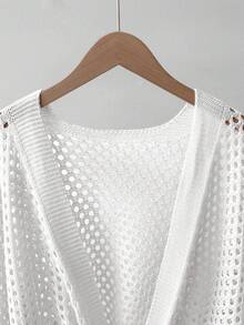 GlowEve Áo khoác cardigan nữ dáng rộng, thời trang, đa năng, gợi cảm, cổ chữ V khoét rỗng, thắt nơ phía trước. - trắng - Xem 6