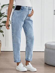 Quần jean ống loe màu xanh dương dành cho bà bầu - Rửa nhẹ - Xem 6
