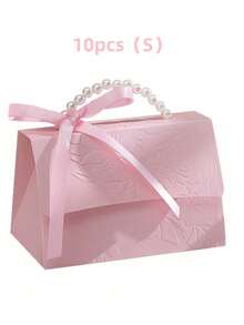 1/10/20件套仿珍珠装饰礼盒套装，粉色珍珠手柄婚礼回礼盒，情人节婚礼生日派对装饰，花卉凸版印刷迷你糖果包装袋，优雅小礼品袋，适用于珠宝、婚礼回礼、派对装饰 - 粉色 - 查看 13