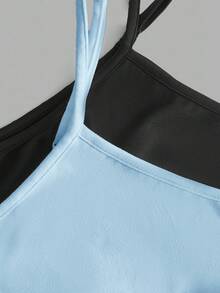 SHEIN EZwear 两件套休闲简约纯色黑色和浅蓝色大码吊带背心，适合春夏穿着 - 彩色 - 查看 8
