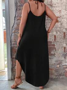Breezaya Plus Solid Curved Hem Cami Dress Maxi Women Outfit - Black - View 2