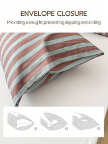 Joivida 1pc 100% Cotton Striped Pillowcase – Envelope Closure Soft Breathable Bed Pillow Cover, Simple Dorm & Bedroom Decor, Machine Washable - Multicolor - View 5