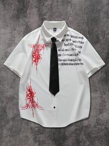 ROMWE MEN Men's Gothic Print Short Sleeve Shirt - White - View 1