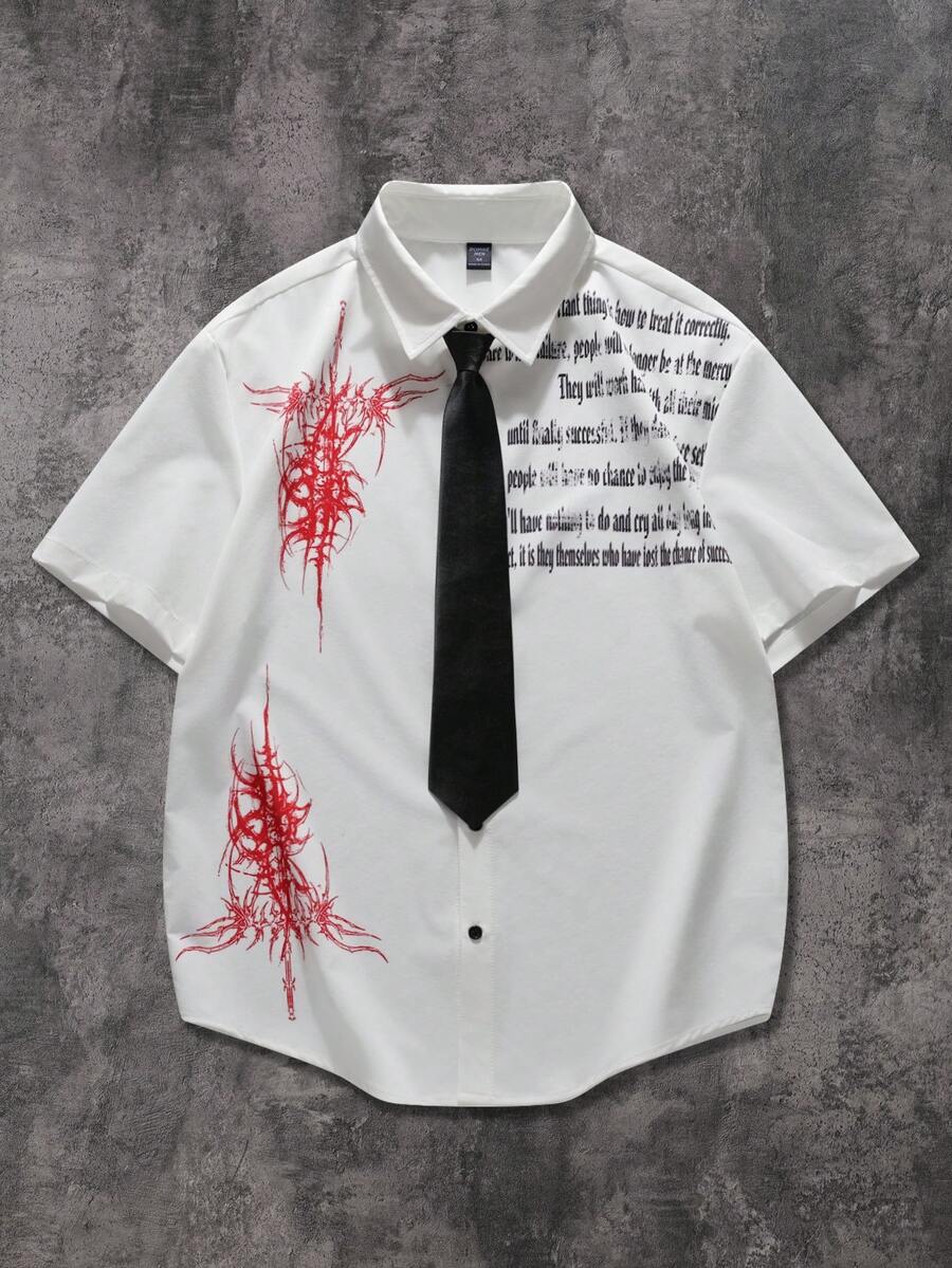 ROMWE MEN Men's Gothic Print Short Sleeve Shirt - White - View 1