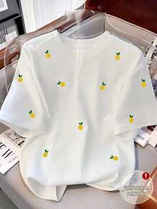 Resyla Plus Size Lemon & Fruit Print T-Shirt, Summer - White - View 3
