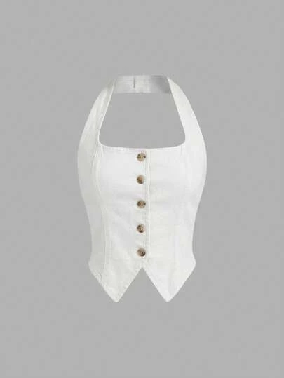 SHEIN MOD قميص جينز كاجوال أحادي الصدر للنساء، متعدد الاستخدامات للارتداء اليومي