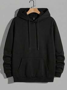 Cottnline 100%Cotton Men's Hooded Sweatshirt With Kangaroo Pocket And Drawstring, Black Hoodie - Black - View 1
