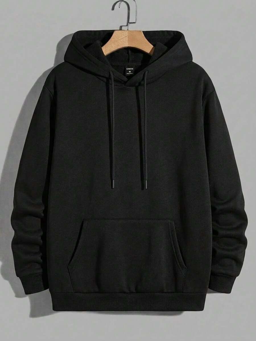 Cottnline 100%Cotton Men's Hooded Sweatshirt With Kangaroo Pocket And Drawstring, Black Hoodie - Black - View 1