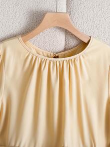 GlowEve Women's Elegant Solid Color Round Neck Ruffle Hem Short Dress, Summer - Apricot - View 4