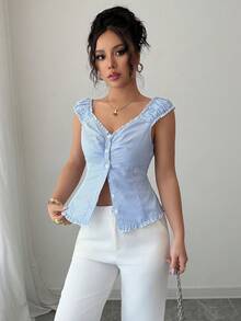 SHEIN Tall Phong cách thành thị thanh lịch, trang phục mùa hè mới dành cho nữ, màu xanh trắng kẻ sọc dọc, cổ chữ V, tay bồng, eo thắt, ngọt ngào, phù hợp cho mặc hàng ngày, đám cưới, dạ hội, đi làm, tiệc tốt nghiệp, ngày lễ, kỳ nghỉ, hẹn hò, lễ Phục sinh, tiệc tùng, Halloween, Giáng sinh, Năm mới, Lễ Tạ ơn, áo kiểu nữ dự tiệc cưới - Màu xanh lam - Xem 7