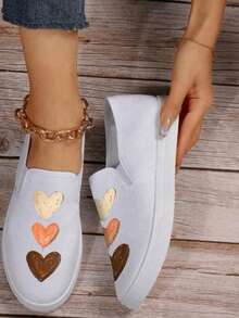 Tenis Slip-On Negros con Diseño de Corazones | Casual, Cómodos y Antideslizantes - M1 - Ver 2
