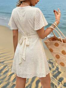 Ladies' Elegant French Woven Summer Dress - Apricot - View 2