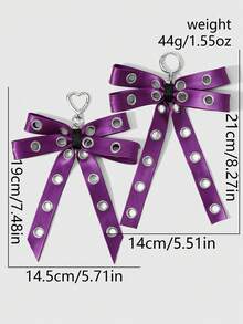 ROMWE 2 Multi-Specification Y2k Sweet And Cool Babes Temperament Fashion Heavy Industry Punk Dark Style Goth Purple Glossy Leather Metal Air Eye Hole Eye Double-Layer Bow DIY Love Keychain Bag Pendant, Combination Suit, Suitable For Women, Girls, Sisters, Girlfriends, Daily Wear, Holiday Gifts - Purple-29 - View 3