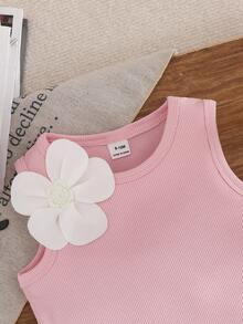 SHEIN Set Atasan Tanpa Lengan dan Celana Pendek Kasual Musim Panas untuk Bayi Perempuan - Berwarna merah muda - View 5
