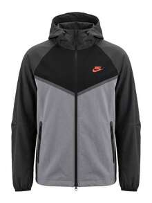 Nike Tech Men's Woven Full-Zip Windrunner Jacket Smoky Grey - SMOKE GREY/ANTHRACITE/BRIGHT CRIMSON - View 1