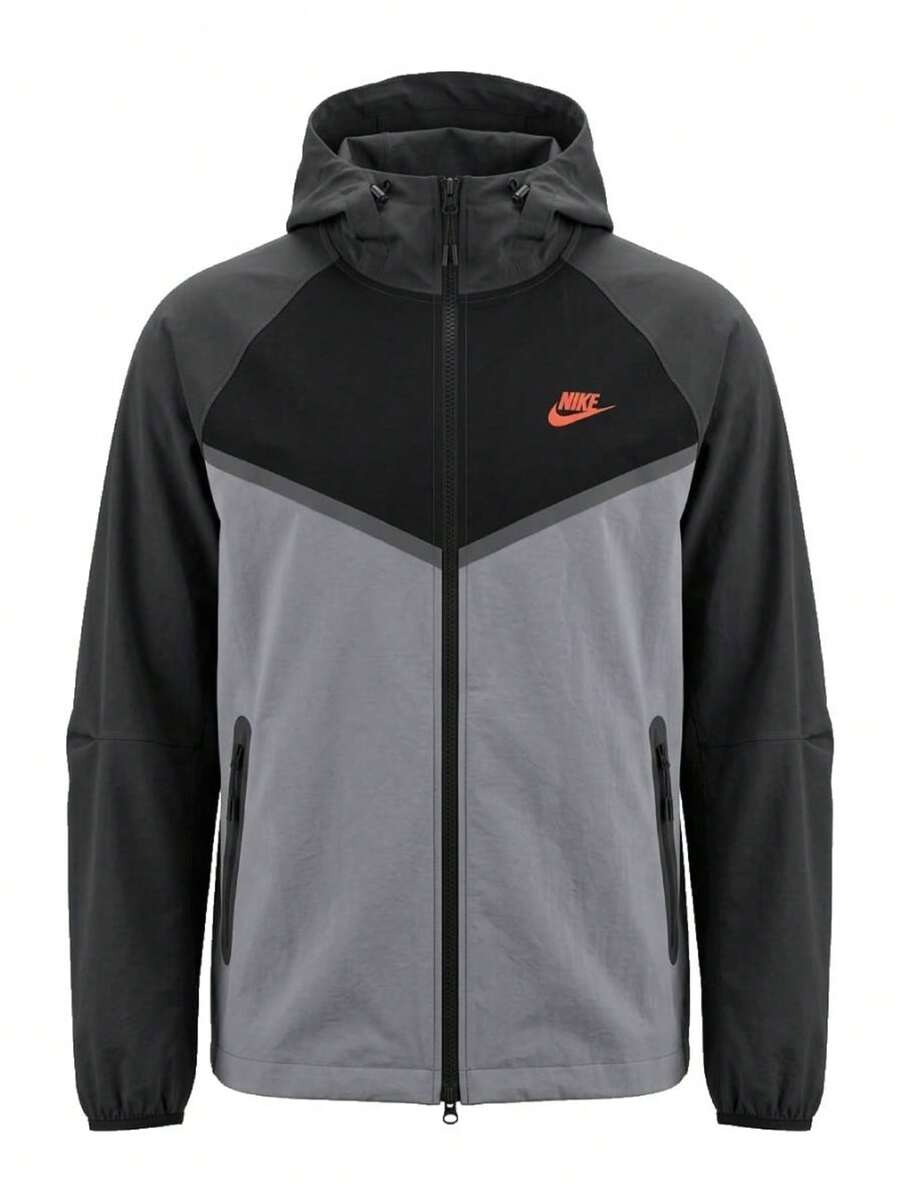 Nike Tech Men's Woven Full-Zip Windrunner Jacket Smoky Grey - SMOKE GREY/ANTHRACITE/BRIGHT CRIMSON - View 1