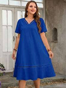 EMERY ROSE Plus Size Women V-Neck Casual Party & Travel Dress - Royal Blue - View 1