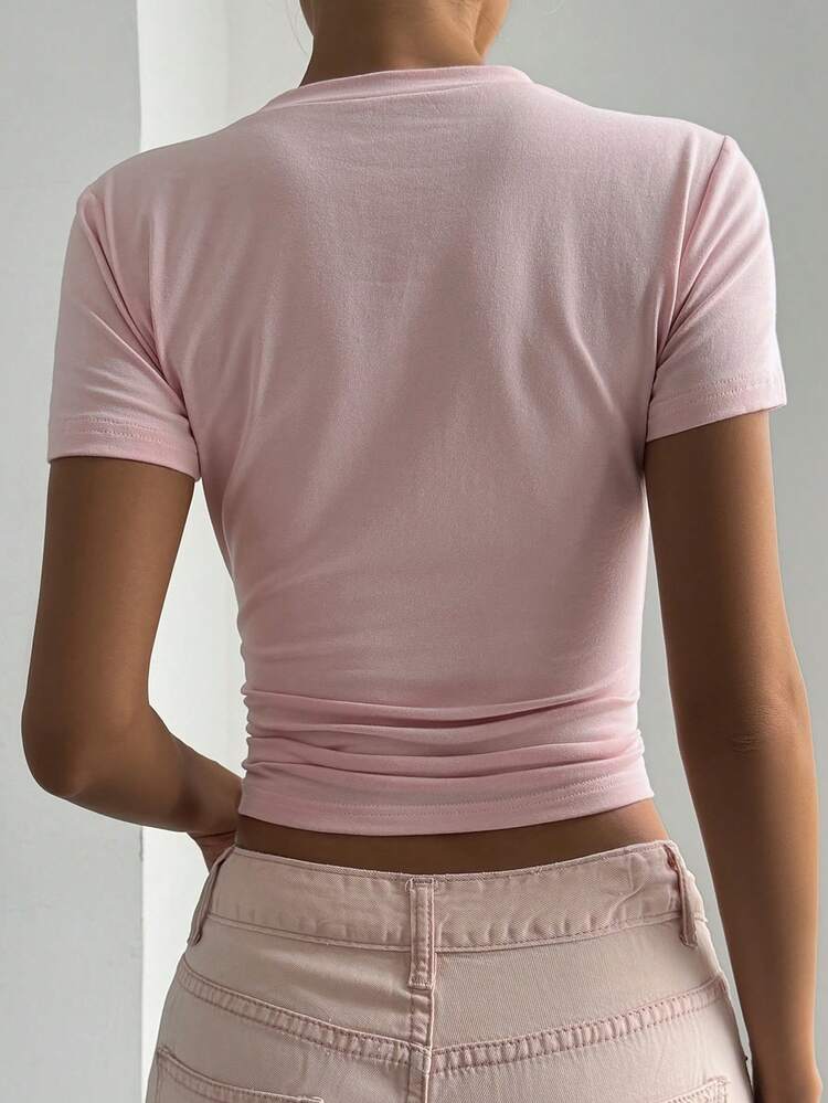 Women's Letter Print Slim Fit Casual Street Style T-Shirt, Suitable For Spring And Summer Graphic Tees Women