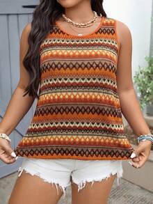 SHEIN VCAY Plus Size Women's Colorful Crochet Flower Knitted Tank Top For Summer - Multicolor - View 5
