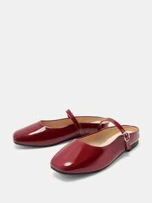 Bholvia Zapatos slip-on de mujer de punta cuadrada de color burdeos, calzado casual de uso diario en la oficina sin talón trasero, alpargatas planas con un toque elegante para primavera y verano - Burdeos - Ver 6