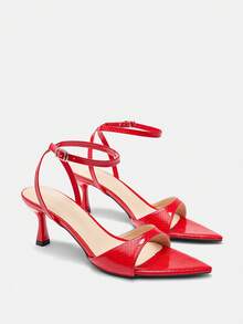 女士性感束腰宽趾穆勒凉鞋，配有交叉细踝带、尖头和优雅的猫跟，时尚百搭，适合春夏穿着，可用于派对、休闲、户外和旅行等场合，鞋面采用亮泽的异域蛇纹纹理，呈现鲜艳的红色。 - 紅色 - 查看 5