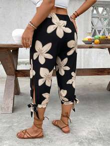 EMERY ROSE Plus Size High Waist Drawstring 7/8 Pants, Spring/Summer - Multicolor - View 2