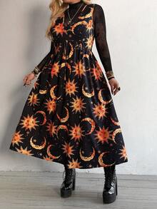 Whyspr Black Minimalist Cute Digital Print Dress - Black - View 3