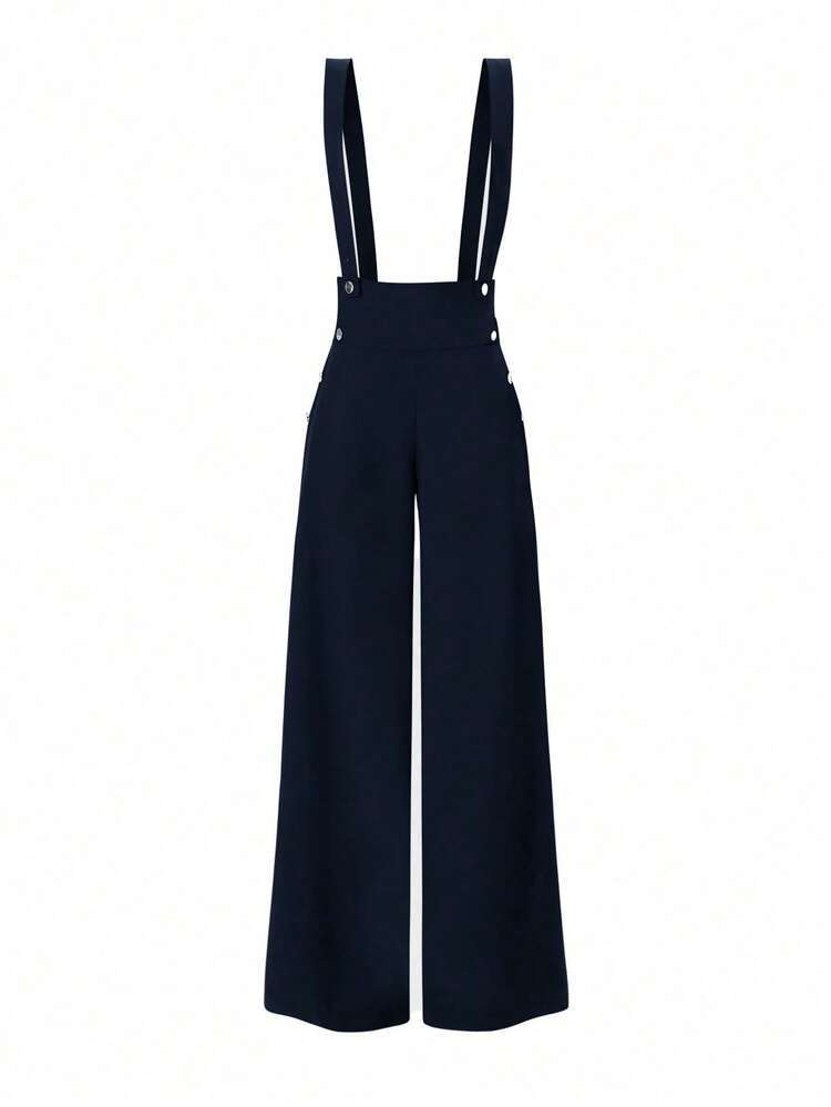 Rometta Conjunto de camisa con volantes y lazo a rayas negras y blancas + pantalones de cintura alta con pernera ancha, botones metálicos retro franceses, tirantes, estilo elegante de diosa para ir a trabajar, talla grande - Azul Marino - Añade 3