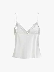Bisouelle 四件套睡衣套装：刺绣V领缎面吊带裙、吊带背心、短裤和浴袍，新娘内衣套装，秋冬服装 - 白色 - 查看 6