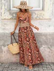 Brillora Vestido vintage con estampado de leopardo, con tirantes huecos y vuelo para mujer - Color caoba - Ver 6