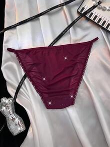 1pc Women's Luxurious Mesh Shiny Thong Panty - Red Violet - View 2