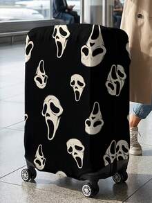 ROMWE Grunge Punk 黑色底纹 Scream Ghostface 全印花行李箱套，适用于 18-32 英寸行李箱，行李箱拉杆套，旅行配件 - 鬼臉 - 查看 3