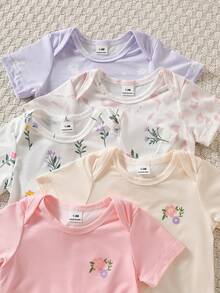 SHEIN 男女宝宝五件套 - 连体衣+裤子+帽子，可爱夏季套装 - 彩色 - 查看 6