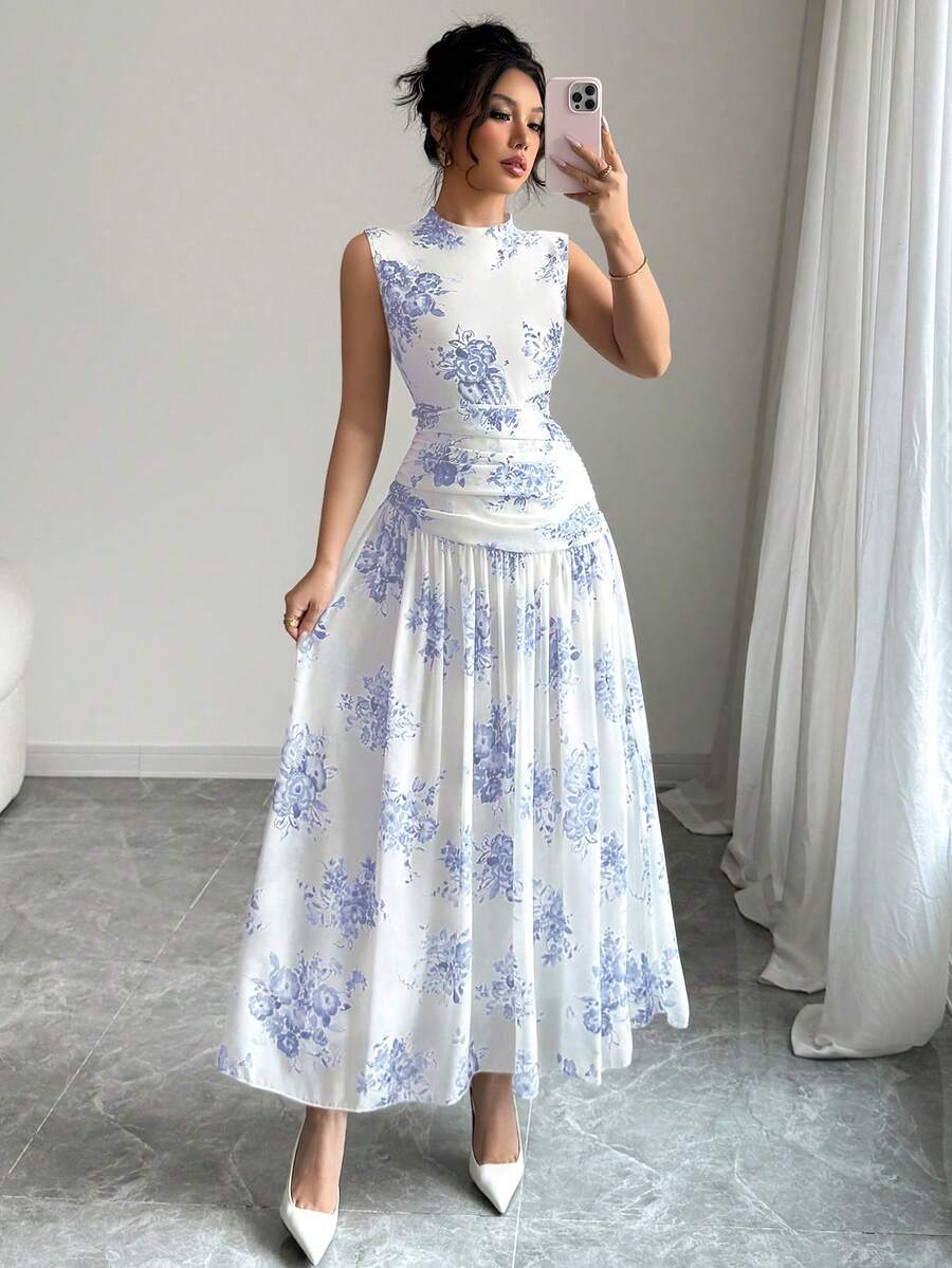Modelyn Women's Elegant Commuter Sleeveless Dress - Blue - View 1