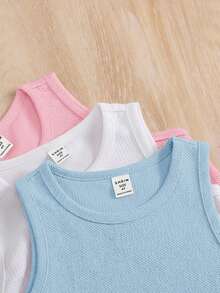 SHEIN 3件套少女纯色针织高领修身休闲短款背心套装 - 淺藍色 - 查看 3