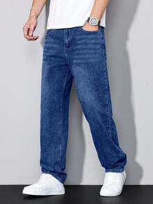 Manfinity Hypemode Men's Straight Leg Casual Pockets Jeans - Blue - View 4