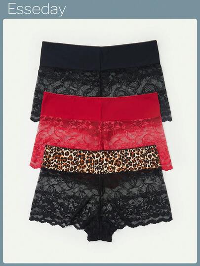 Bộ 3 quần lót ren chắp vá cỡ lớn cho nữ, quần lót kiểu Pháp đơn giản lãng mạn