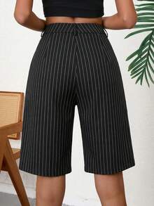 Aveloria Modichic Slant Pocket Striped Bermuda Suit Shorts  - Black - View 2