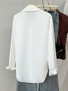 SHEIN ChicEase Camisa de mujer con botones de manga larga y color sólido de moda - Blanco - Ver 2