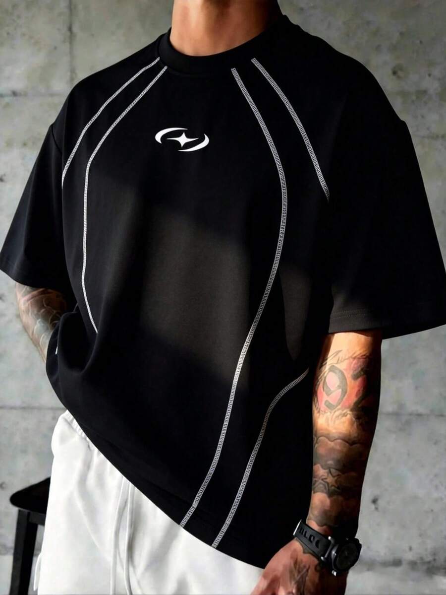 Sport MetroGents 男士撞色缝线短袖运动T恤 - 黑色 - 查看 1