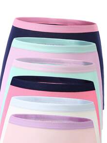 6pcs/Set Girls' Solid Color Minimalist Camisole Bra And Boyshort Panty Underwear Set - Multicolor - View 8