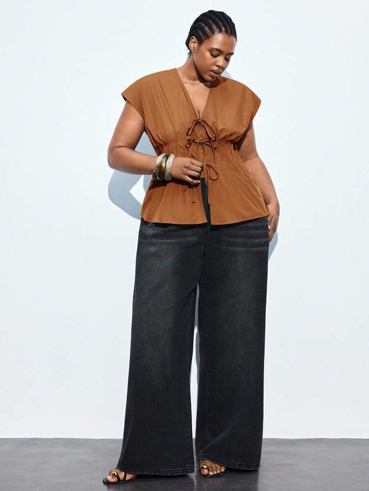 SHEIN Maija Damen Große Größen Sommer 2026 Neue Ankunft Lose Ärmellose Bluse, Schlankheits Taille Schleife Design, Lässig Elegant Pendler Vielseitig Weste Top für Alltag, Musikfestival, Strandurlaub, Abschluss