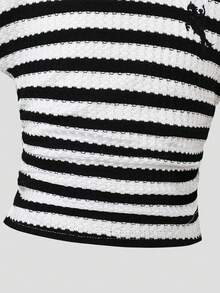 SHEIN 2件套女童针织刺绣条纹圆领休闲T恤和裤子套装 - 彩色 - 查看 8