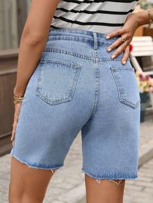 EMERY ROSE Shorts vaqueros de verano con dobladillo deshilachado, moda casual de uso diario y para ir al trabajo para mujeres - Azul - Ver 2