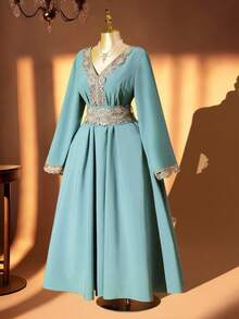Rometta Elegantes Pendlerkleid in Große Größen für Damen mit gehäkelter Stickerei und Spitzeneinsatz, weiten Ärmeln und Bindegürtel, geeignet für Frühling/Sommer, Schule, Urlaub, Abschluss, Feiertage, Valentinstag, Weihnachten, Musikfestivals, Muttertag, Halloween, Erntedankfest, Ostern, Nationalfeiertag, Bälle, Geburtstage, Dates, Partys, Hochzeiten, Ausflüge - Fresh Green - Übersicht 5