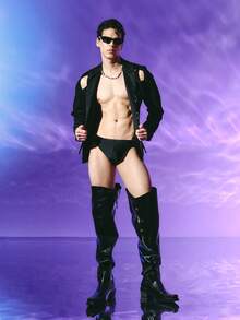 DSELFIQUE Men O-Ring Detail Solid Swim Brief Solid Racer Brief - Black - View 4