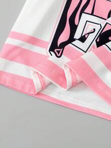 SHEIN Sparklyn 2件套少女白色短袖露脐上衣T恤和阔腿裤套装，配蝴蝶结腰带，粉色，适合春夏穿着，柔软舒适，休闲/运动风 - 彩色 - 查看 6